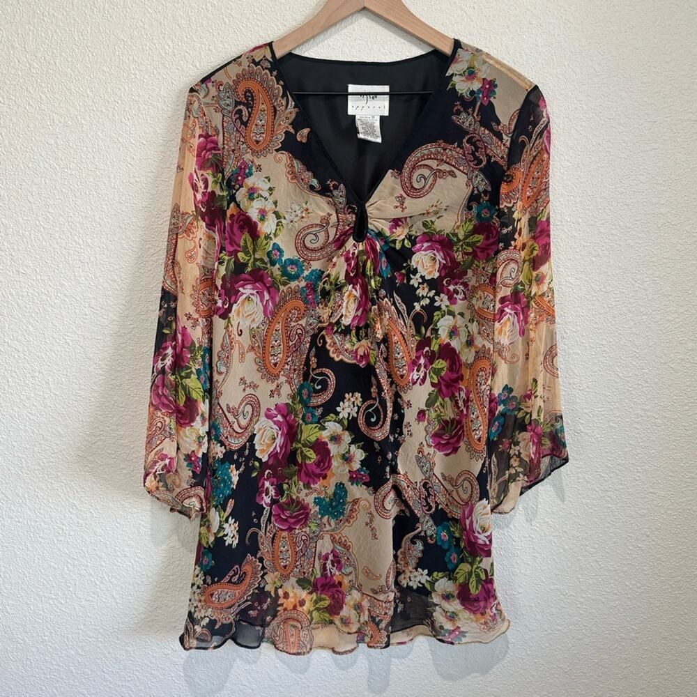 Y2K VTG Vison Apparel 100% Silk‎ Paisley Top Size 1X Fairy Whimsical Dainty Boho